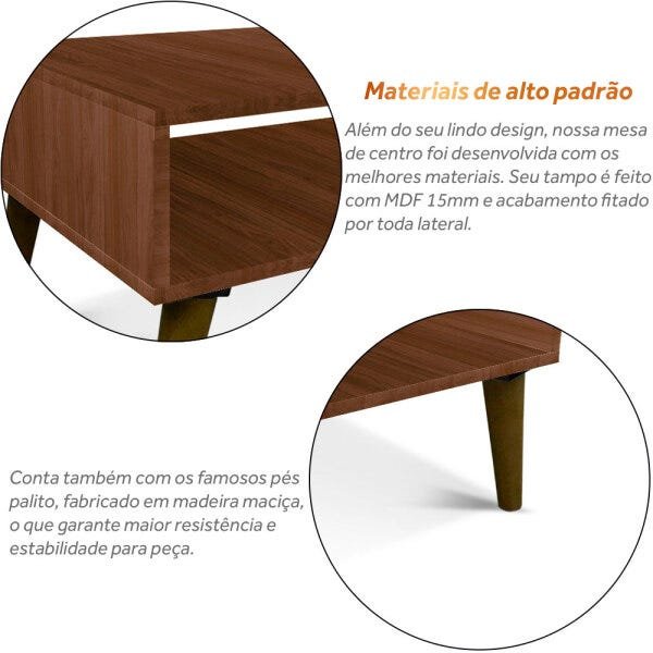 Mesa De Centro Decorativa Nicho Pé Palito Sala Porta Revista MDF - 3