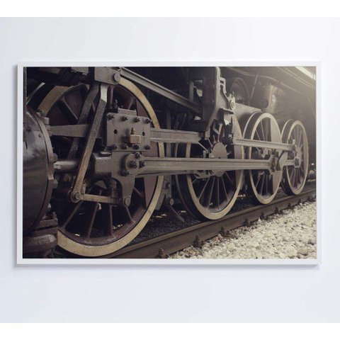 Quadro Rodas Trem 90x60 Cm Tecido Canvas