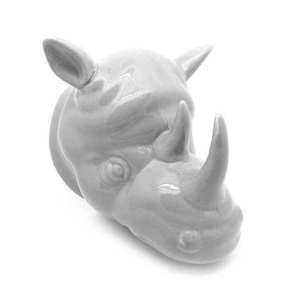 Vaso De Parede Cachepot Rinoceronte Cinza Porcelana - 3