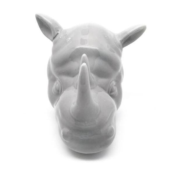 Vaso De Parede Cachepot Rinoceronte Cinza Porcelana - 2
