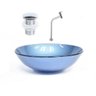 Cuba De Vidro Redonda 42Cm Azul + Válvula + Torneira - 1