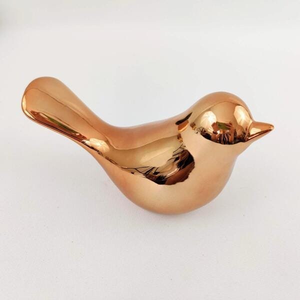 Enfeite Passaro Cobre Rose Gold 11x20x8cm Ceramica Decoração - 4