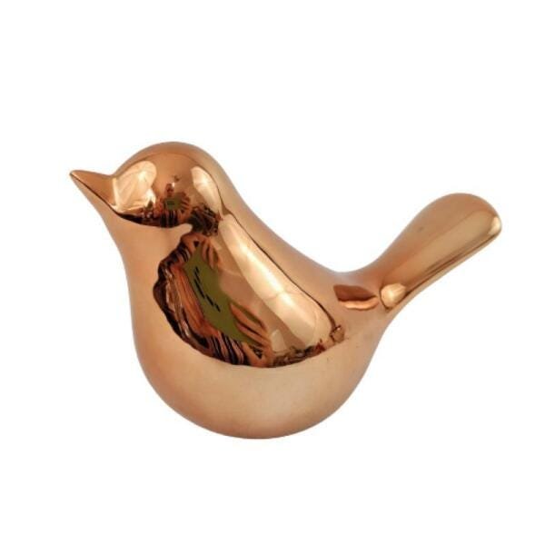 Enfeite Passaro Cobre Rose Gold 11x20x8cm Ceramica Decoração - 1