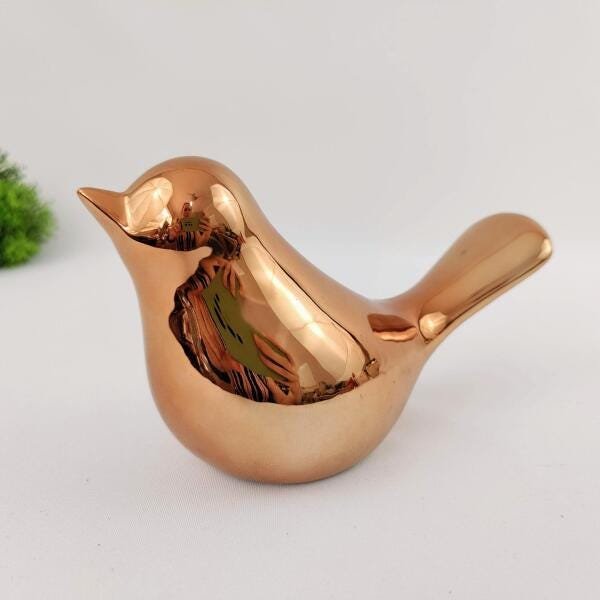 Enfeite Passaro Cobre Rose Gold 11x20x8cm Ceramica Decoração - 2