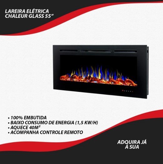 LAREIRA ELETRICA, TELA 55", TENSAO 127V, FREQUENCIA 60HZ, POTENCIA 1500W, IPXO, CLASSE I - COR PRETA - 6