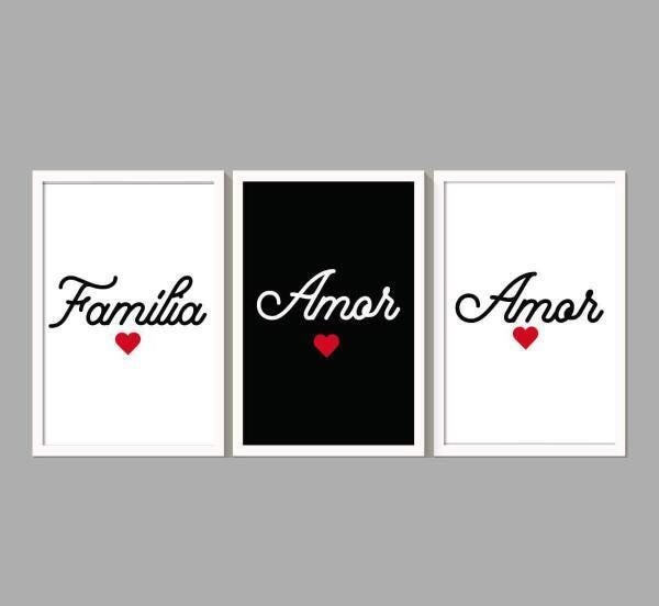 Quadro Decorativo Família Amor Moldura Branca 120x60 3 Peças - 1
