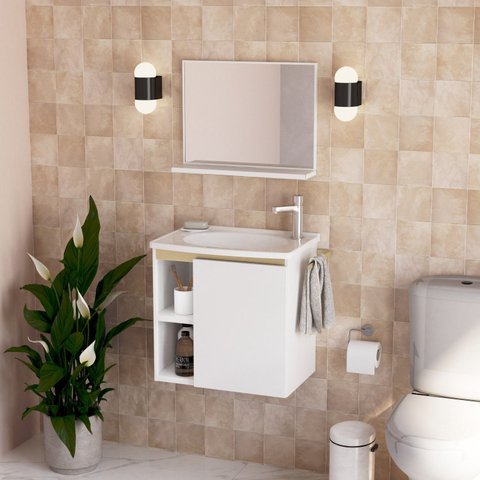 Kit Banheiro em Aço Azalea Branco c/ Lavatório Desmontado