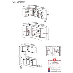 Cozinha Compacta de Canto com Rodapé Veneza Multimóveis MP2092 com Armário e Balcão Branca - 5