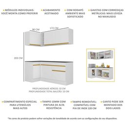 Cozinha Compacta de Canto com Rodapé Veneza Multimóveis MP2092 com Armário e Balcão Branca - 4