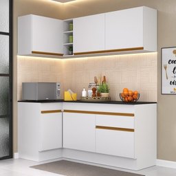 Cozinha Compacta de Canto com Rodapé Veneza Multimóveis MP2092 com Armário e Balcão Branca - 1