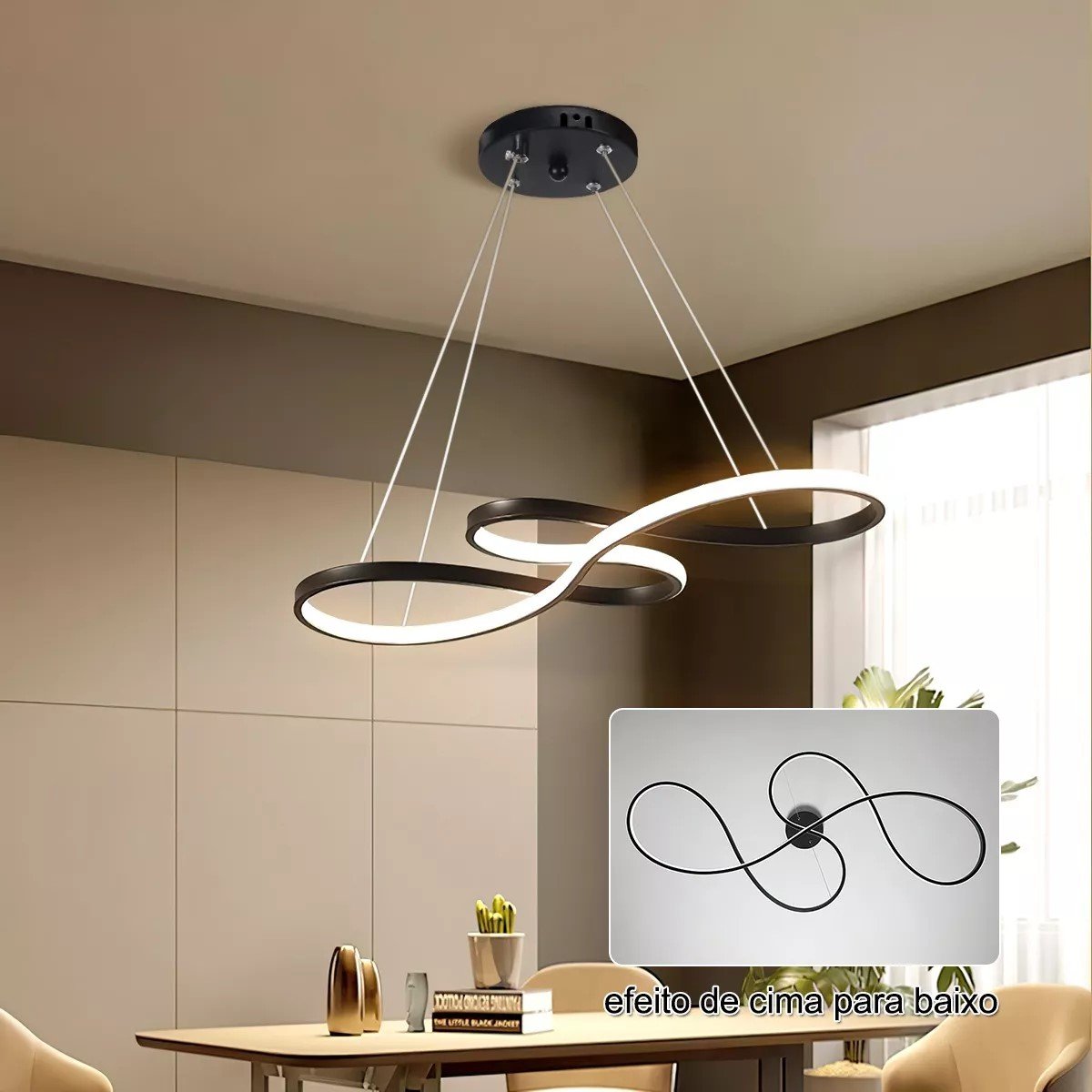 Lustre Pendente Moderno Luxo Novadecor:preto - 4