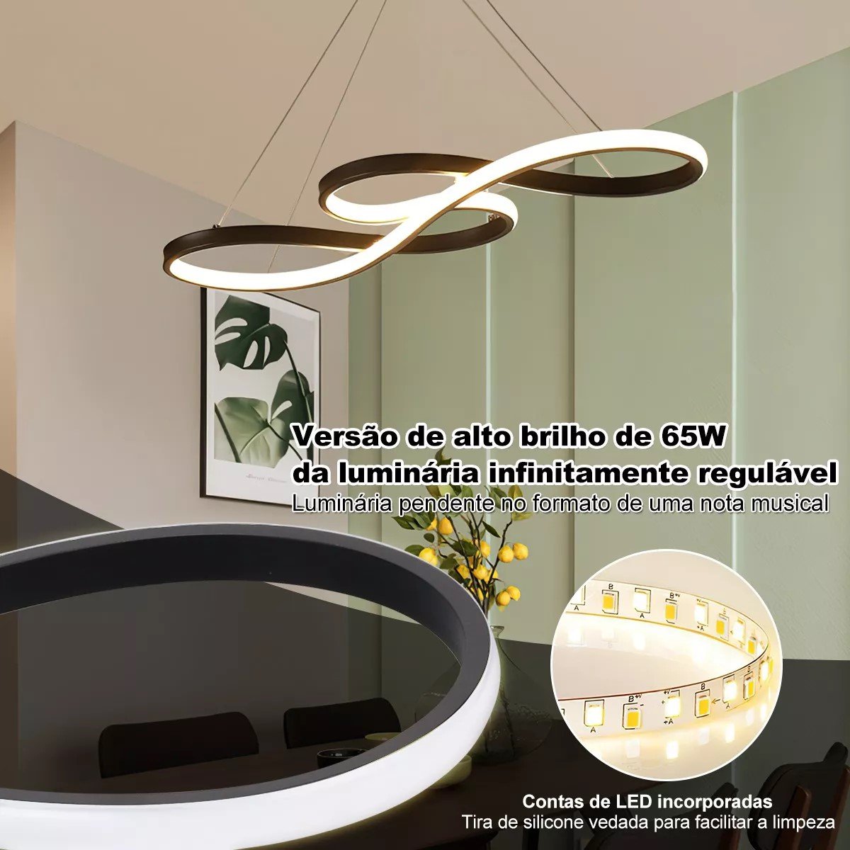 Lustre Pendente Moderno Luxo Novadecor:preto - 3