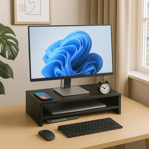 Suporte para Monitor e Notebook Madeira Mdf Preto Ergonômico - Preto