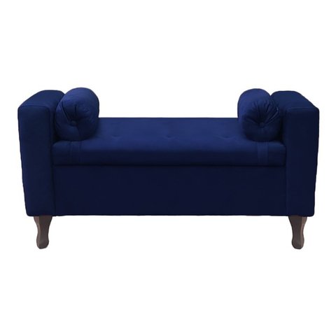 Recamier Baú Félix 90cm Suede Azul Marinho - Dominic Decor