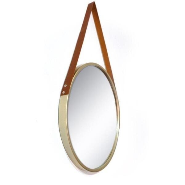 Espelho Adnet Redondo Dourado Gold com Alça Decorativo 45cm com Pino Redondo - 1