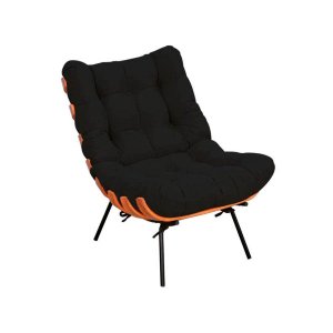 Poltrona Costela Suede Preta Base Metal Vallisa Decor