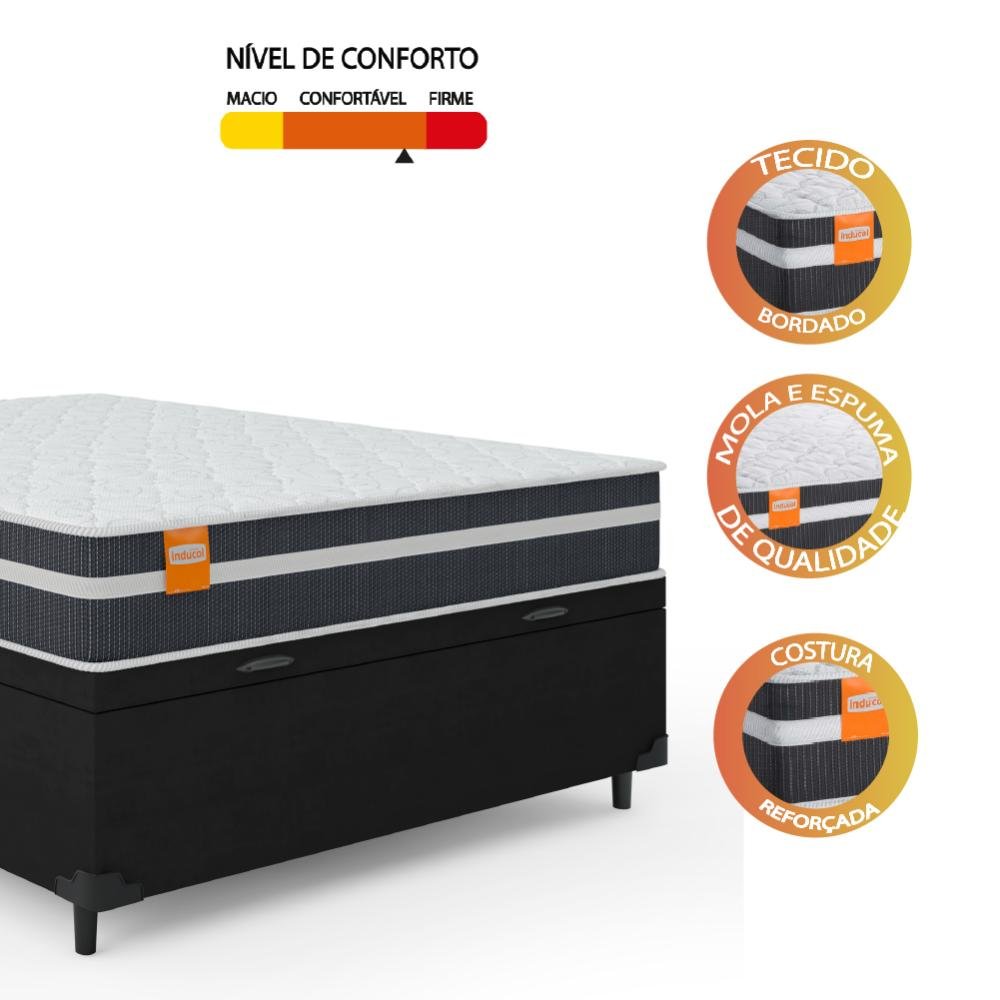 Cama Box Baú Casal Colchão Molas Qatar 138x188x63cm Branco / Preto - Suporta até 150kg por - 4