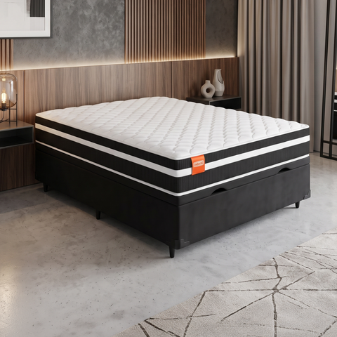 Cama Box Baú Casal Qatar Colchão Inducol Molas Maxforce Pro 138x188x63cm