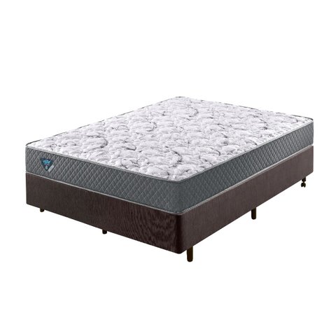 Cama Box Casal Courino Linho Marrom + Colchão Adapto Molas Ensacadas 138x188