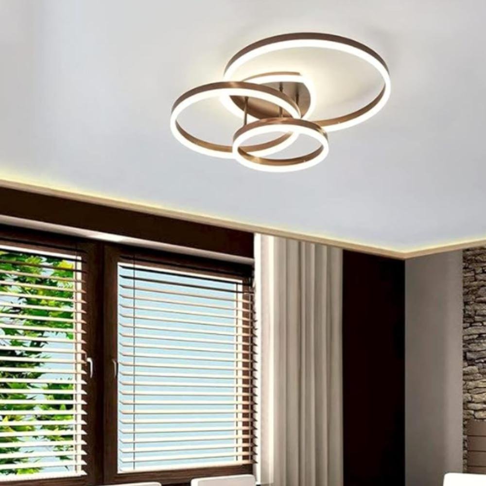 Lustre de Teto Led 45w Aneís Pendente 3 Cores em 1 Circles Dourado - 6