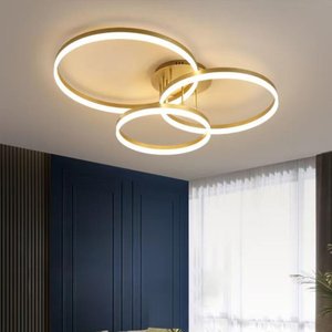Lustre de Teto Fixo Led 45w Aneís Pendente 3 Cores em 1 Circles Dourado