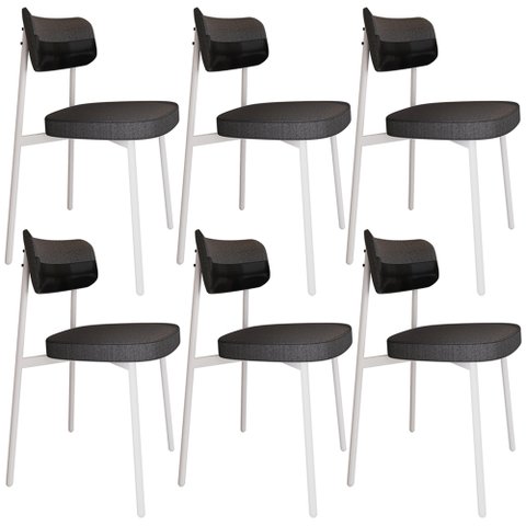 Kit 06 Cadeiras Estofada para Sala de Jantar Astrid Branco C01 Linho Preto Courino Preto - Lyam Deco