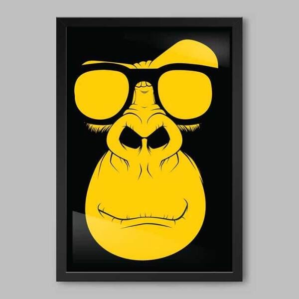 Quadro Animal Monkey - 45x30cm - Moldura Padrão Preto - 1