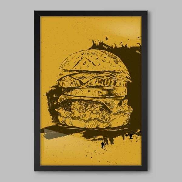 Quadro Cozinha Hamburger Monocolor - 20x30cm - Moldura Caixa Preto - 1