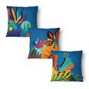 Ver imagem 4 de Kit 3 Capas de Almofada 43x43cm Microfibra Floral Tropical Azul Vibrante
