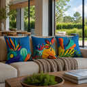 Ver imagem 5 de Kit 3 Capas de Almofada 43x43cm Microfibra Floral Tropical Azul Vibrante