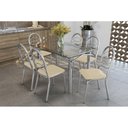 Ver imagem 1 de Sala de Jantar Completa Elba c/ Tampo Vidro 120cm + 6 Cadeiras Holanda Cromado/Courano Nude -