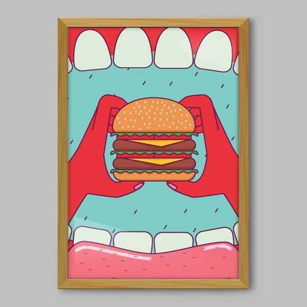 Quadro Cozinha História da Garganta - 60x40cm - Moldura Padrão Madeira - 1