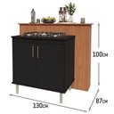 Ver imagem 5 de Kit Bancada Ilha para Cozinha + Balcão para Cooktop 0,80m 5 Bocas 2 Portas Turim Preto Preto