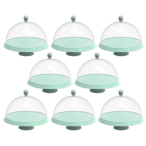 8 Boleiras 25cm Verde Menta Porta Bolo Tortas com Cúpula e Pé Crippa Padaria Hotel