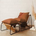 Ver imagem 7 de Kit Poltrona com Puff Turim Base Aço Preto Recouro Camel Poliéster Terracota - Nexta Casa