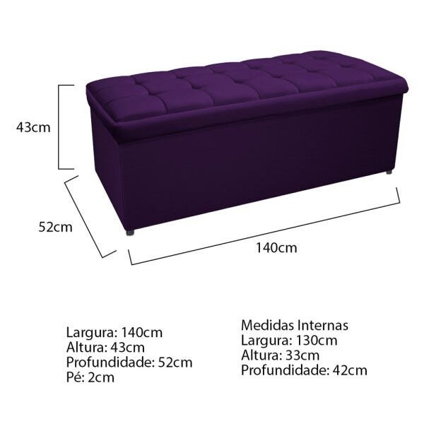 Calçadeira Copenhague 140cm Casal Suede Roxo - 3