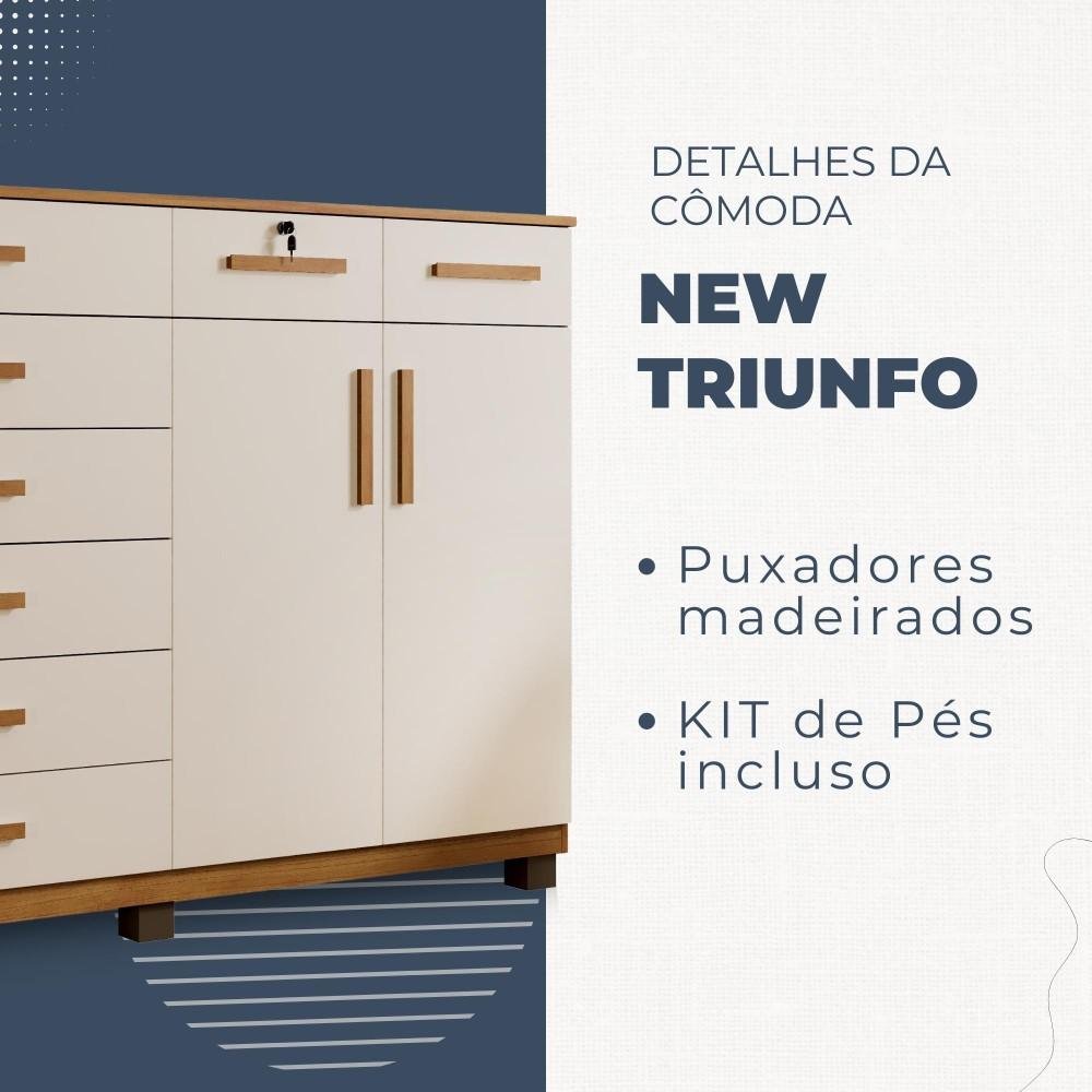 Cômoda para Quarto 2 Portas 8 Gavetas 1 com Chave New Triunfo Benetil Cinamomo/off White - 4