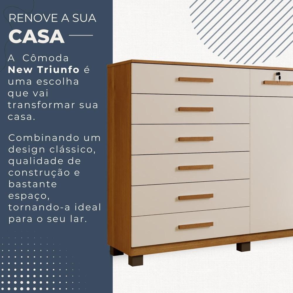 Cômoda para Quarto 2 Portas 8 Gavetas 1 com Chave New Triunfo Benetil Cinamomo/off White - 6