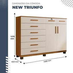 Cômoda para Quarto 2 Portas 8 Gavetas 1 com Chave New Triunfo Benetil Cinamomo/off White - 3
