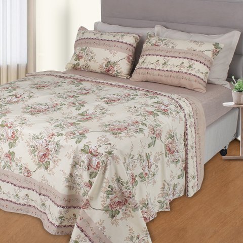 Jogo de Cama Lençol 4 Peças Casal Com Elástico Estampado 138x188x30cm BF Colchões