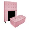 Kit Cabeceira e Calçadeira Baú Estofada Mel 90 cm Solteiro Com Botonê Suede Rosa Bebê - Doce - 1