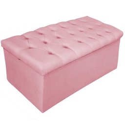 Kit Cabeceira e Calçadeira Baú Estofada Mel 90 cm Solteiro Com Botonê Suede Rosa Bebê - Doce - 3