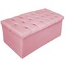 Kit Cabeceira e Calçadeira Baú Estofada Mel 90 cm Solteiro Com Botonê Suede Rosa Bebê - Doce - 3