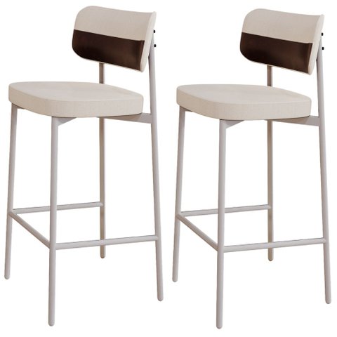 Kit 02 Banquetas Alta Bar Cozinha Sala de Jantar Aço Branco Kaira C01 Linho Palha Courino Café - Lya