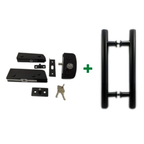 Kit ferragens para porta de vidro blindex pivotante + puxador tubular redondo 30x20cm - Preto
