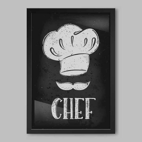 Quadro Cozinha Chef Lousa - 60x40cm - Moldura Padrão Preto - 1