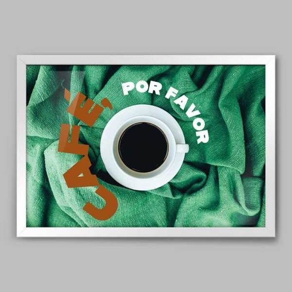 Quadro Cozinha Café Por Favor - 90x60cm - Moldura Caixa Branco - 1