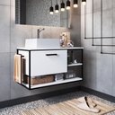 Ver imagem 1 de Gabinete para Banheiro Industrial Suspenso 80 cm com 1 Porta e Cuba - Preto/Branco