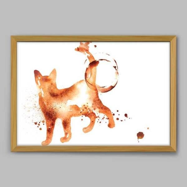 Quadro Cozinha Gato Marcas - 60x40cm - Moldura Caixa Madeira - 1
