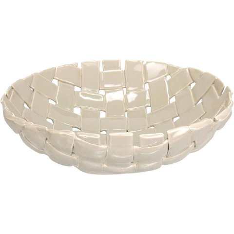Centro Mesa Decorativa Fruteira Home&co Cerâmica 10x33x33cm Marfim